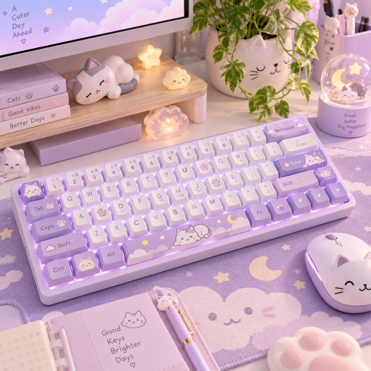 Pastel Cat-Themed Compact Keyboard for Everyday Life