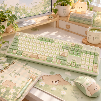 Cozy Bear-Themed Full-Size Keyboard for Everyday Life