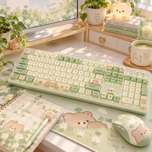 Cozy Bear-Themed Full-Size Keyboard for Everyday Life